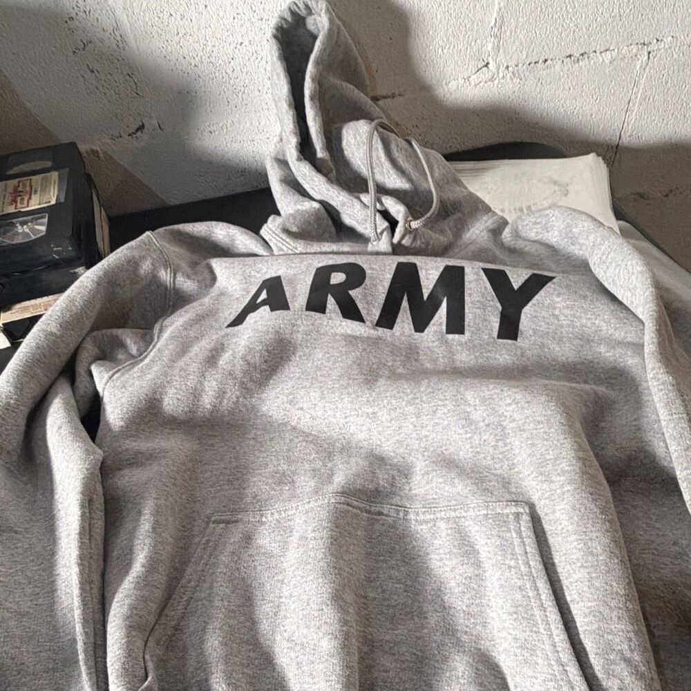 Port & Company Core Fleece Gray Pullover Hoodie Army Graphic Men's M